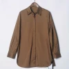 Ge's women's clothing 2025 new style versatile loose lapel mid-length shirt Solid color boyfriend style long-sleeved shirt Specification image